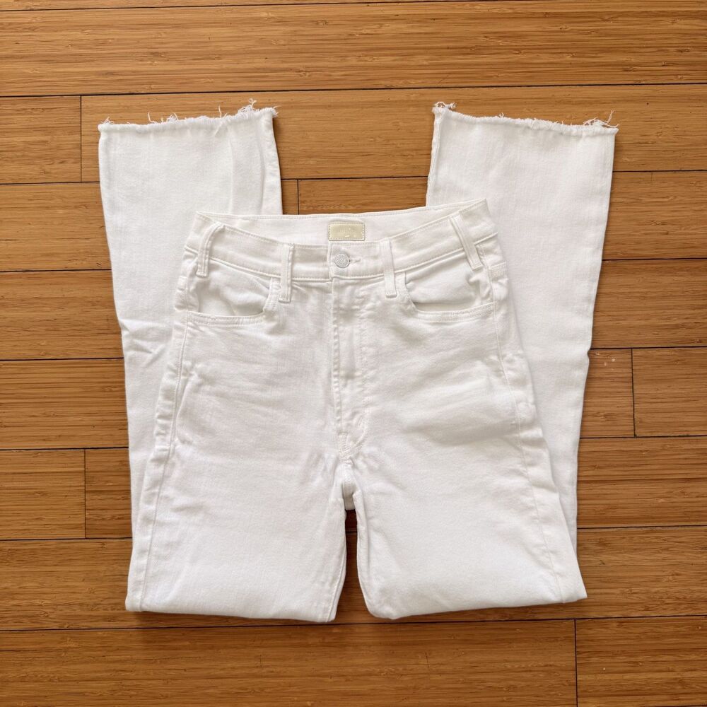Mother The Hustler Ankle Fray White Jeans 26 High Rise Crop Raw Hem
